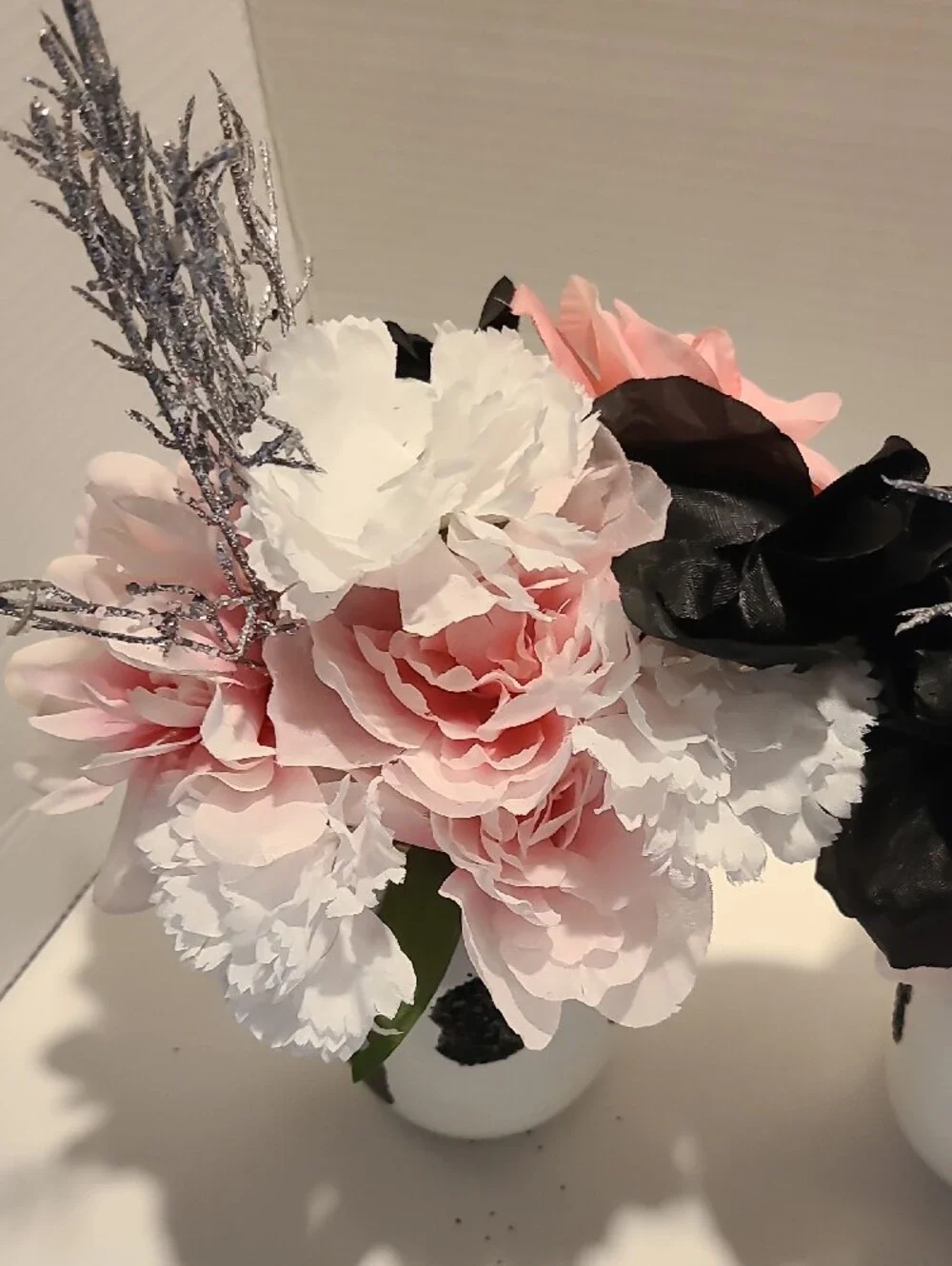 Handmade Pink & White Cow Print Floral Mason Jar Arrangement - Home Accents